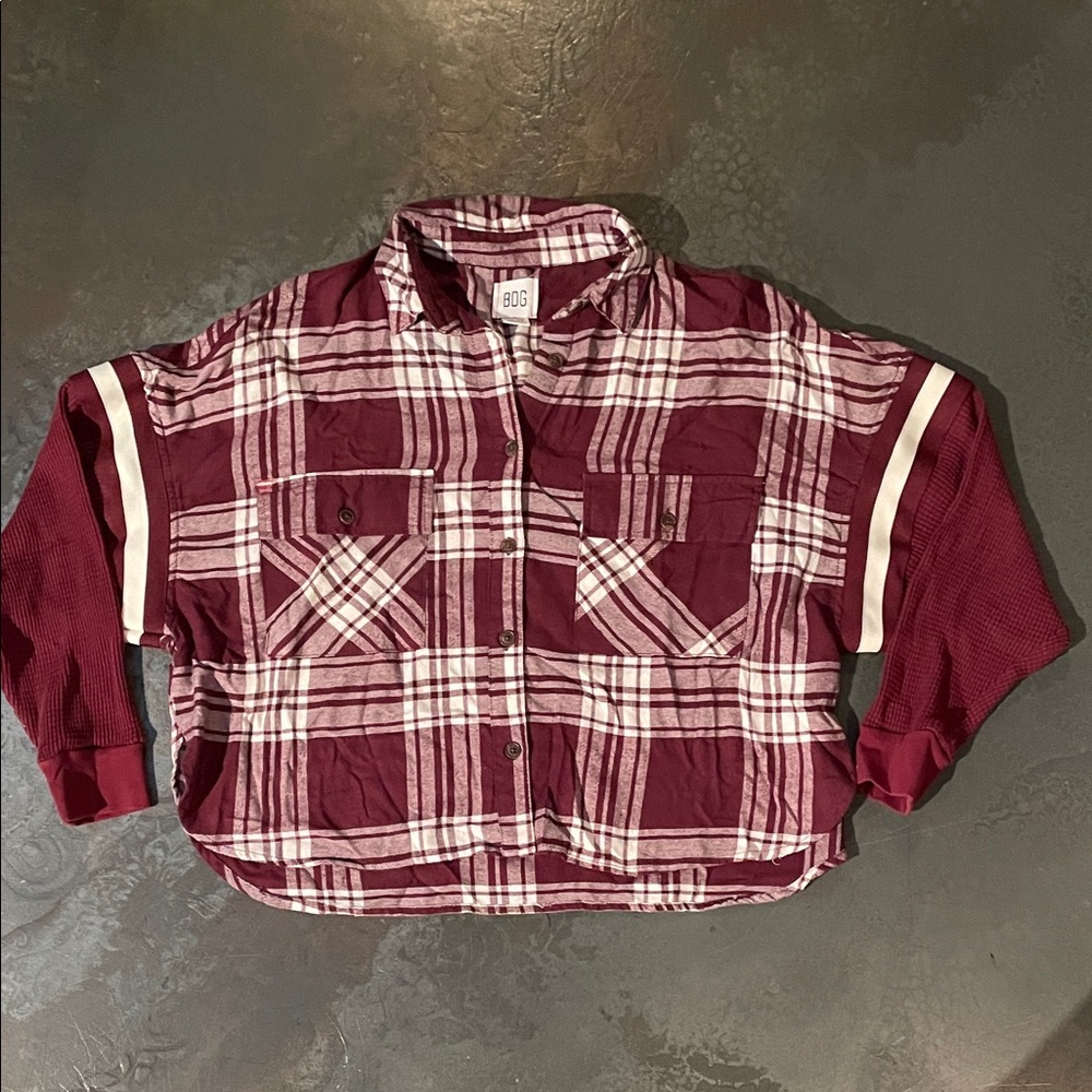 BDG Maroon and White Plaid Shirt